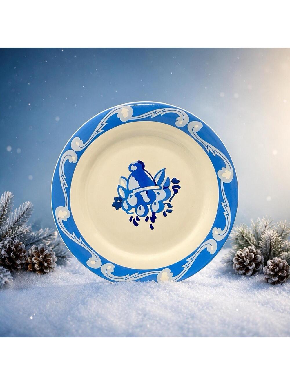 Lillian Vernon 1990 Blue Fruit Basket Set Of 4 Stoneware Salad Plates, 8”